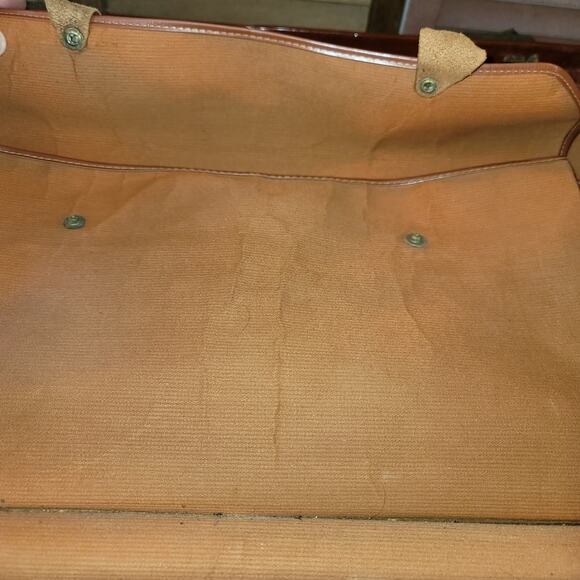 Leather suitcase briefcase VINTAGE handles Brown/tan stiitching 1940s - Picture 13 of 16